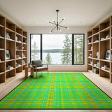 Vibrant Green Yellow Teal Plaid Area Rug