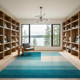 Teal Gradient Geometric Block Area Rug