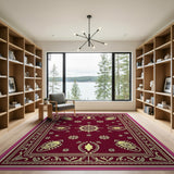 Maroon Persian Area Rug with Gold Ornate Border