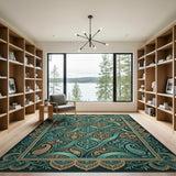 Teal Paisley Traditional Persian Area Rug