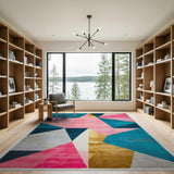 Bold Teal Pink Gold Geometric Area Rug