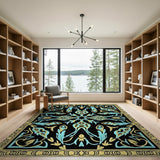 Blue and Teal Teal Gold Ornate Persian Area Rug