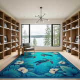 ODIKA Washable Sea Turtle Tropical Coastal Teal Low Pile Area Rug