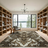 Ornate Gold Leaf Damask Area Rug
