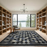 Grey Diamond Grid Geometric Area Rug