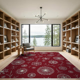 Crimson Red Snowflake Line Art Area Rug