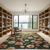 Coral Poppy and Daisy Wildflower Meadow Rug