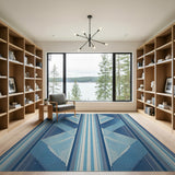 Blue Geometric Striped Area Rug