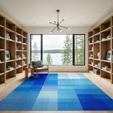 Geometric Modern Blue and Teal Modern Blue Geometric Block Area Rug