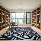 Wavy Zebra Stripe Black White Black and White Area Rug