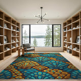 Teal Orange Scallop Shell Mosaic Area Rug