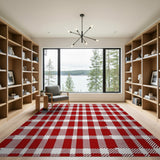 Red Bold Red White Gingham Check Area Rug