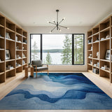 Layered Indigo Waves Abstract Area Rug
