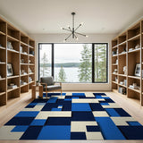 Blue and Teal Navy Blue Geometric Block Area Rug