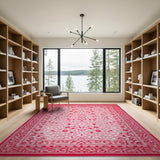 Pink Leopard Print Area Rug with Ornate Border