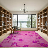 Vibrant Pink Floral Embroidered Area Rug