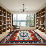 Distressed Red Southwestern Geometric Area Rug