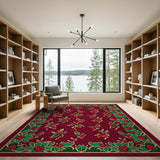 Red Berry Cluster Ornate Border Area Rug