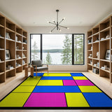 Vibrant Blue Yellow Pink Geometric Area Rug