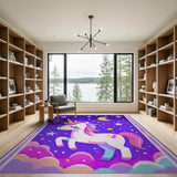 Purple Unicorn Starry Night Kids Area Rug