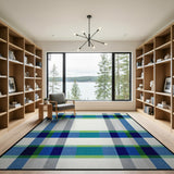 Blue Teal Plaid Geometric Area Rug