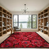 Vibrant Red Poppy Floral Area Rug
