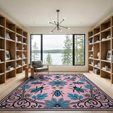 Pink Scarab Beetle Floral Area Rug