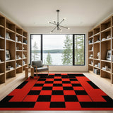 Geometric Modern Bold Red Black Checkerboard Area Rug
