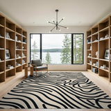Black and White Wavy Black Lines Abstract Area Rug
