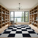 Black White Checkered Geometric Geometric Modern Area Rug