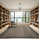 Beige Grey Striped Woven Bordered Area Rug