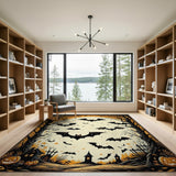 Spooky Halloween Bats Moonlit Forest Rug