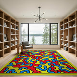 Vibrant Red Blue Squiggle Abstract Area Rug