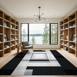 Bold Black White Geometric Abstract Black and White Rug