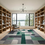 Grey Modern Geometric Grey Green Area Rug
