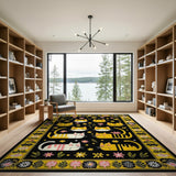 Whimsical Cartoon Cats and Daisies Rug