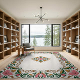 Pink Floral Vintage Border Area Rug