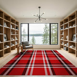 Red Geometric Modern Bold Red Tartan Plaid Area Rug