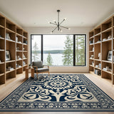 Black and White Navy Ivory Traditional Persian Medallion Rug