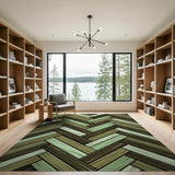 Green Herringbone Woven Area Rug