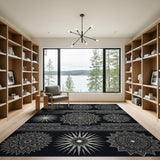 Black White Mandala Tribal Area Rug