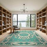 Blue and Teal Mandala Floral Persian Area Rug