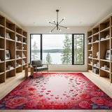 Romantic Red Roses and Hearts Cascade Rug