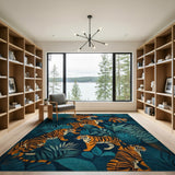 Teal Jungle Tigers Area Rug