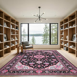 Multi-color and Patterns Pink Floral Persian Area Rug on Black