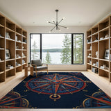 Nautical Compass Rose Pattern Area Rug