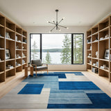 Blue Block Geometric Textured Area Rug