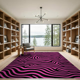 Bold Pink & Black Abstract Wavy Washable Area Rug - Low Pile, Non-Slip