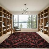 Elegant Red Chrysanthemum Damask Area Rug