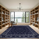 Floral Vintage Blue and Teal Navy Blue Floral Vintage Area Rug
